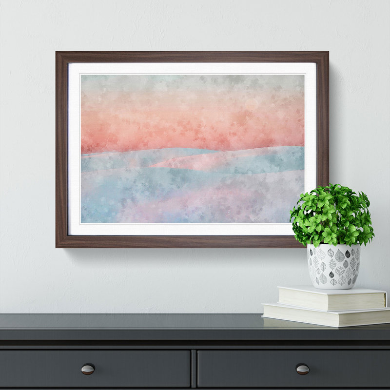 Pink Desert - Single Picture Frame Painting on MDF, 45cm H x 63cm W x 2cm D, Walnut Framed