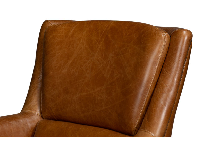 Baker Swivel Club Chair, Brown Genuine Leather