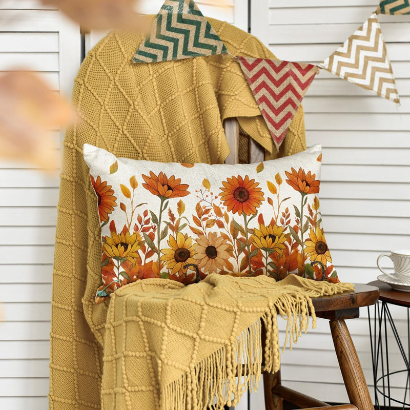 Housse de coussin d'automne tournesols citrouille d'automne, 12 x 20 pouces