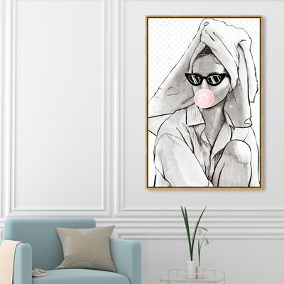 Take A Break, Luxury Bathtime Bubblegum Woman Glam White Canvas Wall Art Print For Bath -  Oliver Gal, 36752_36x54_CANV_PSGLD