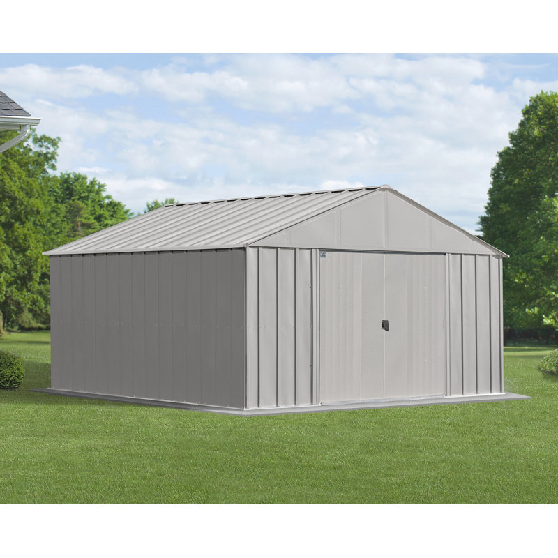 12 ft. W x 12 ft. D Galvanized Steel Storage Shed, Flute Gray