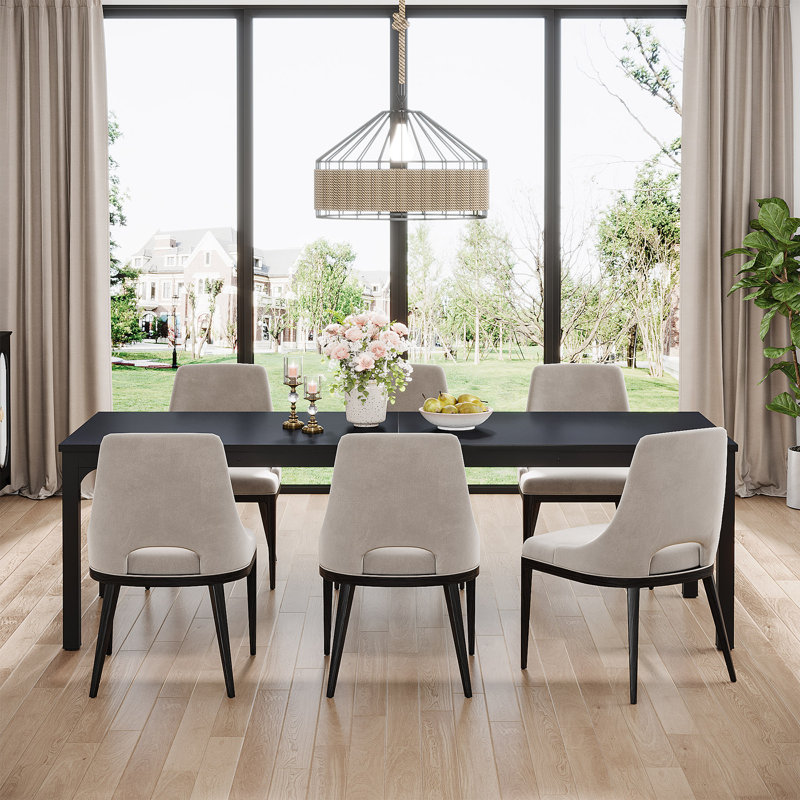 Frodeen Rectangular Large Long Dining Table, Black, Black
