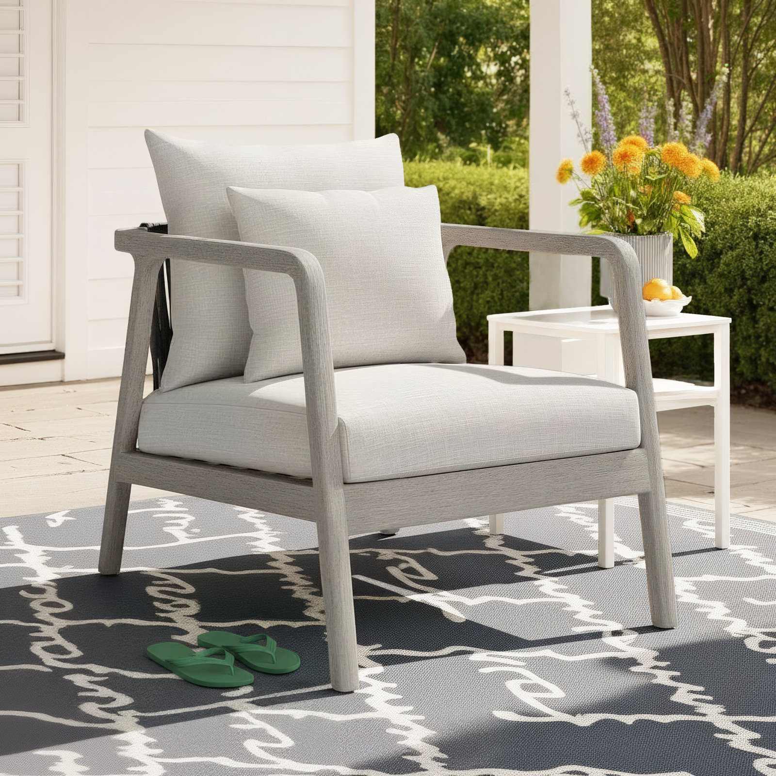 Layne Teak Outdoor Lounge Chair, Stone Gray, Gray