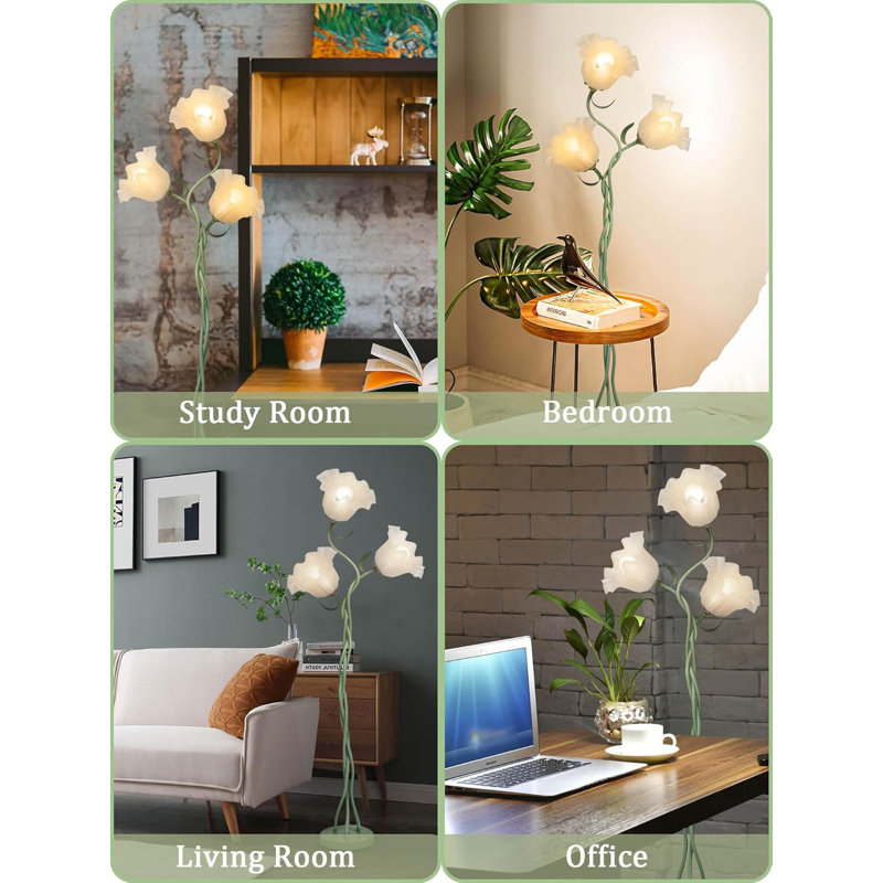 Lily Of The Valley Inspired 3-Head LED Floor Lamp With Flexible Gooseneck, 3 Color Modes For Bedroom Office