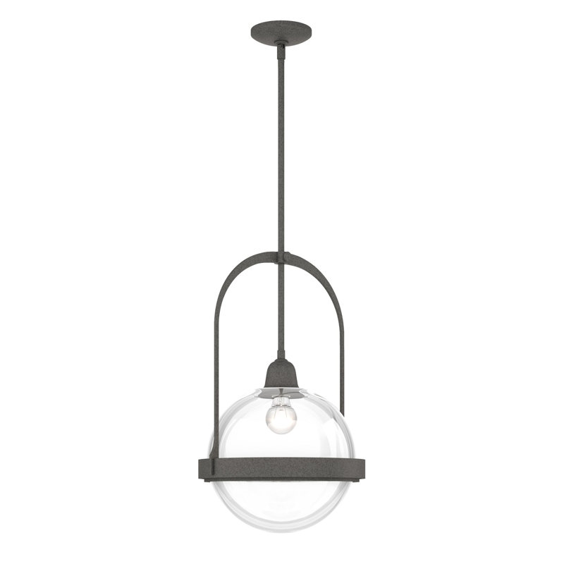 Luminaire suspendu en forme de globe à 1 lumière Atlas, Verre transparent, Fer naturel