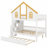 House Bunk Bed with Roof, Window, Door, Storage Staircase & Trundle Bed-1908117891