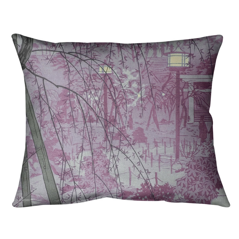 Coussin Misty Evening at Shinobazu Pond, 20 po x 14 po, Rose, Duvet synthétique