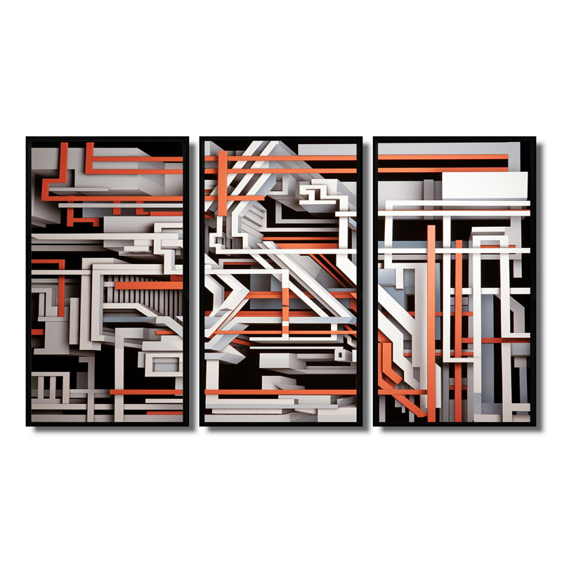 Inner Structures Inner Architecture - Ensemble de salon géométrique mural, Cadre flottant noir, H 32 po x l 48 po x P 1 po