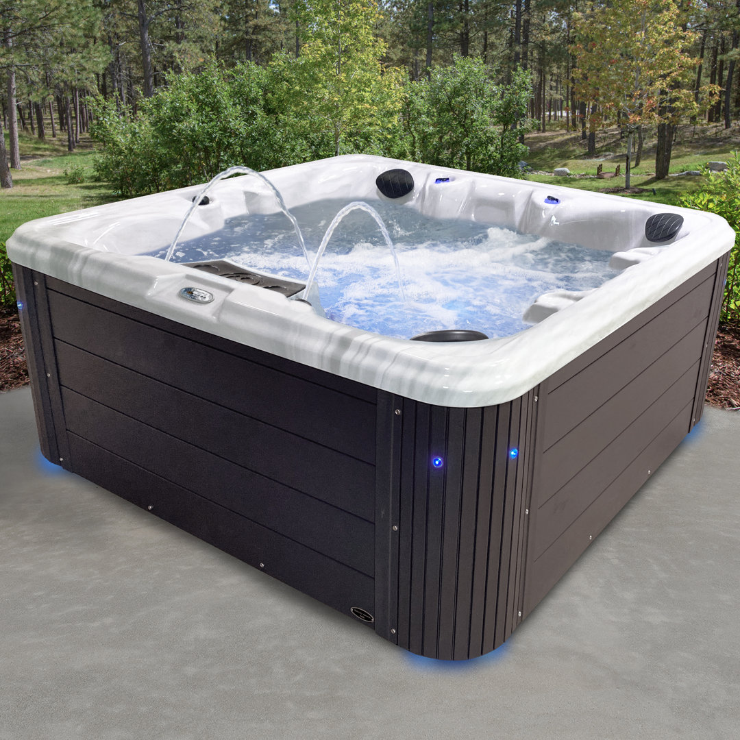 Insight 5-6 Person 34-Jet, 73-Port Acrylic Lounger Hot Tub Spa, Stainless Steel Heater with Ozonator, LED Lighting, LED Ice Bucket and Insulated Cover Included Aqualife® by Strong Spas® 