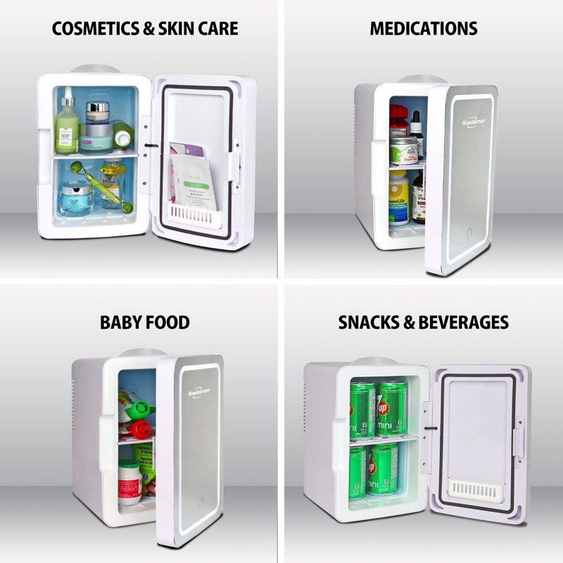 Compact White Smart Portable Cosmetic Fridge with LED Mirror