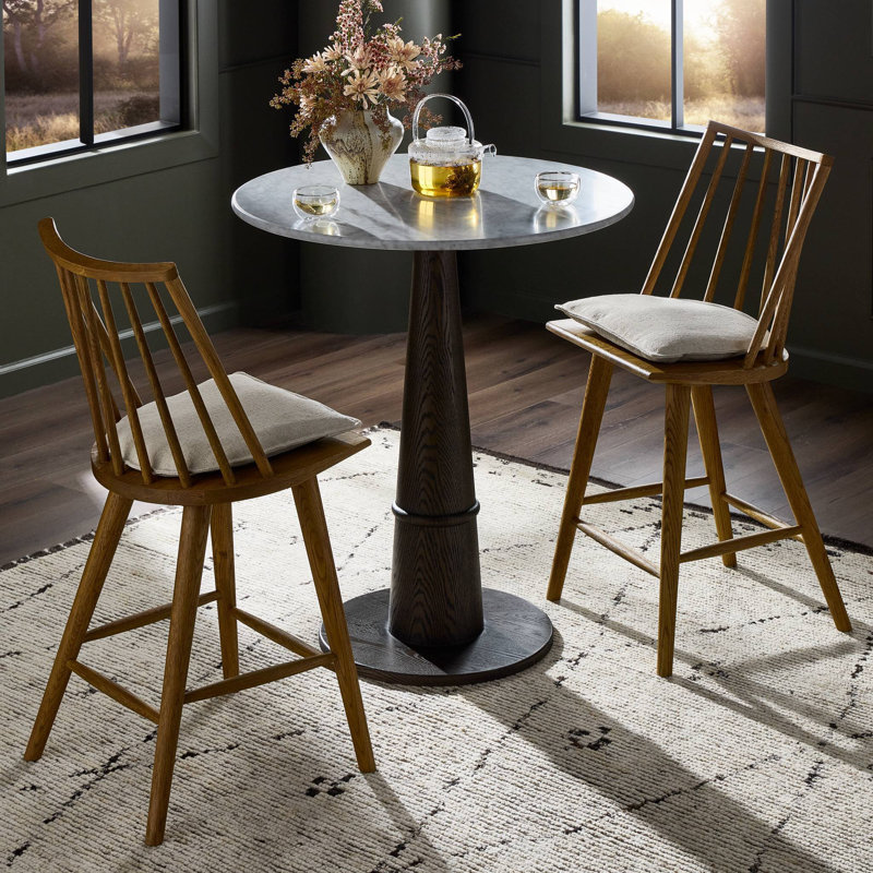 Lewis Windsor Stool With Cushion-Sandy Oak-Counter, Counter Stool (25.02” Seat Height), Sandy Oak