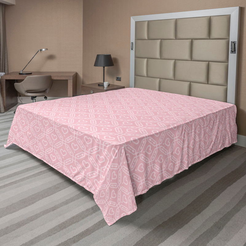 Drap plat moderne de style bohème Ambesonne, Full Flat Sheet, Rose pâle / motif géométrique rosé