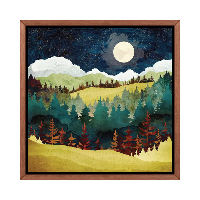 Lune d'automne - imprimé, H 26 po x l 26 po x P 1,5 po, Cadre flottant brun