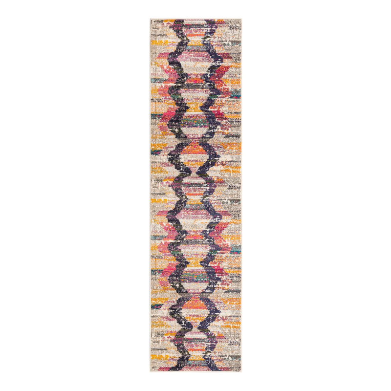 Abstract Orange/Gray Area Rug, Runner 2' x 8'
