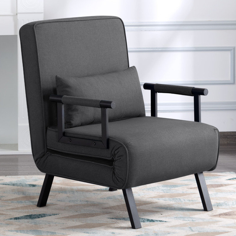 George Oliver 26” Folding Arm Chair Lounge 4-in-1 Convertible Sofa Bed, Gray Polyester