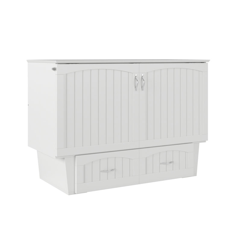 Lit escamotable en bois massif avec station de charge et matelas Kindig, Double, Blanc