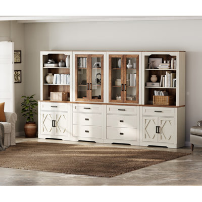 Bibliothèque à 4 colonnes et 5 niveaux avec tiroir, bibliothèque sur pied de 73,3 po de hauteur, armoire de rangement moderne de style campagnard avec tablettes réglables pour le salon, chêne blanc