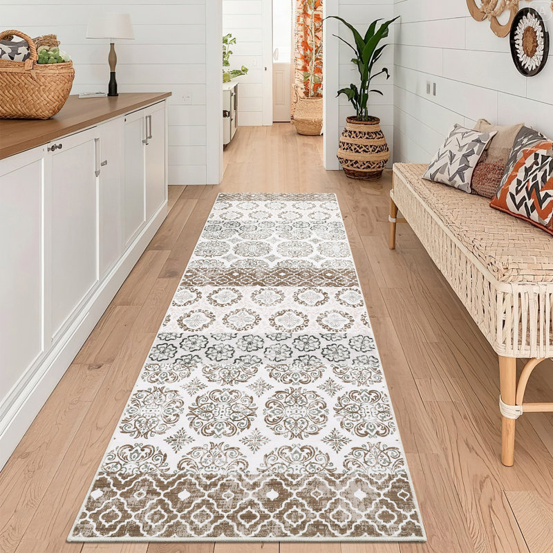 Large Machine Washable Rugs Vintage Floral Geometric Living Room Rugs Non Slip Stain-Resistant Oriental Floor Carpet Non Shedding Low Pile Rugs