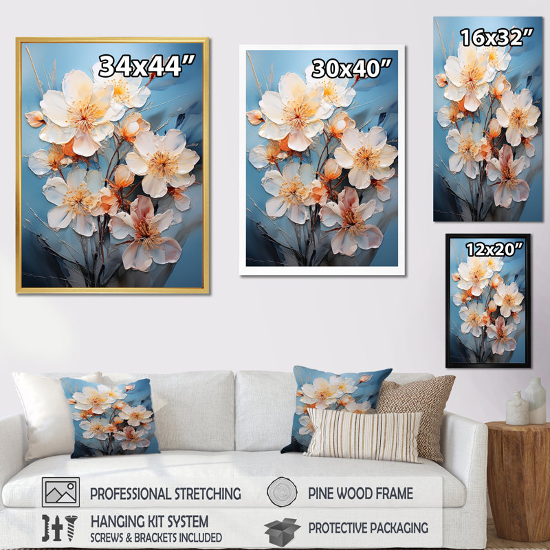 «Soft Neutrals White White Daffodils Bloom», reproduction sur toile, Cadre doré simple, H 20 po x l 12 po x P 1 po