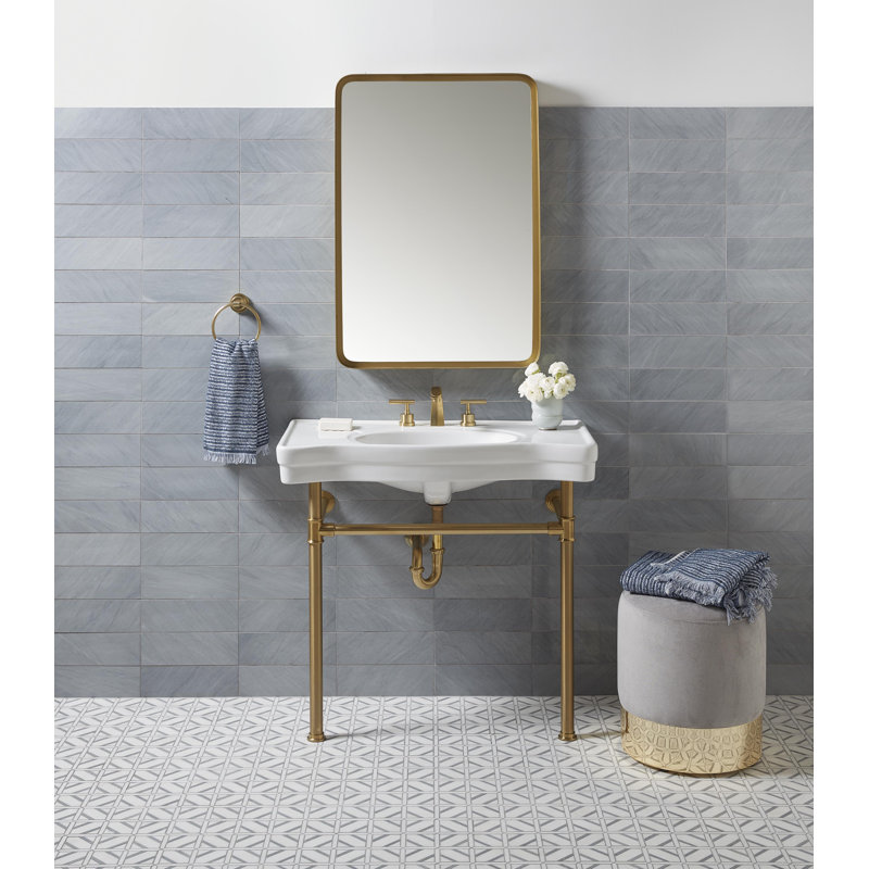 Kingston Brass Manhattan Two-Handle 3-Hole Deck Mount Widespread Bathroom Faucet with Brass Pop-Up Drain, Satin Brass