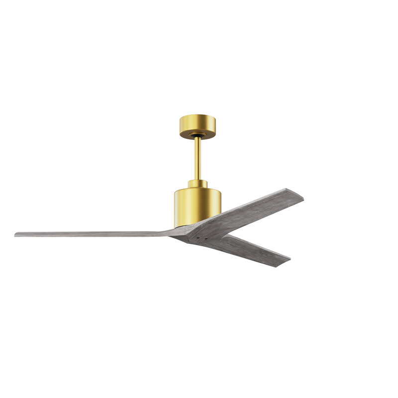 Ventilateur de plafond standard à 3 pales Ertugrul, Laiton brossé, 60", Ton bois de grange