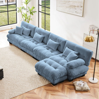 Free Combination, Modular Sectional Sofa,L Shaped Couch For Living Room, 4-Seater Comfy Cloud Couch With Convertible Ottoman