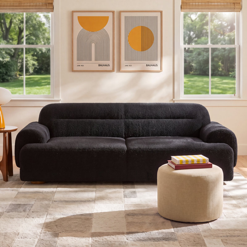 Ayda Upholstered 89'' Sofa, Black Boucle 100% Polyester