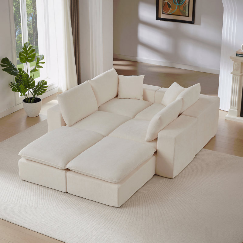 Canapé moderne en nuage de chenille, librement combinable, confortable pour s'asseoir, Chenille blanche