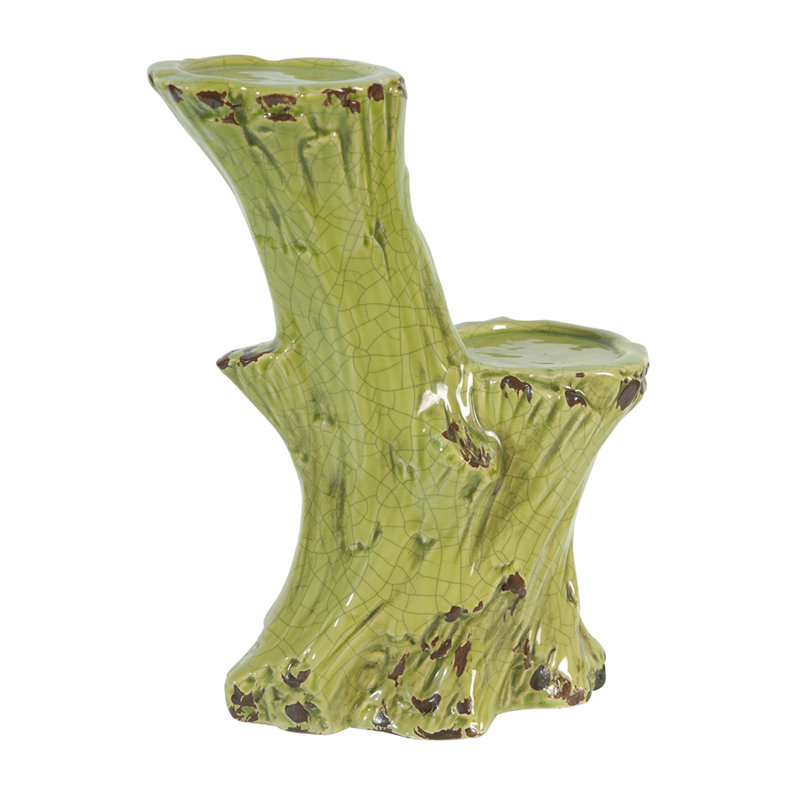 Porte-bougie vintage en grès émaillé vert 11 po