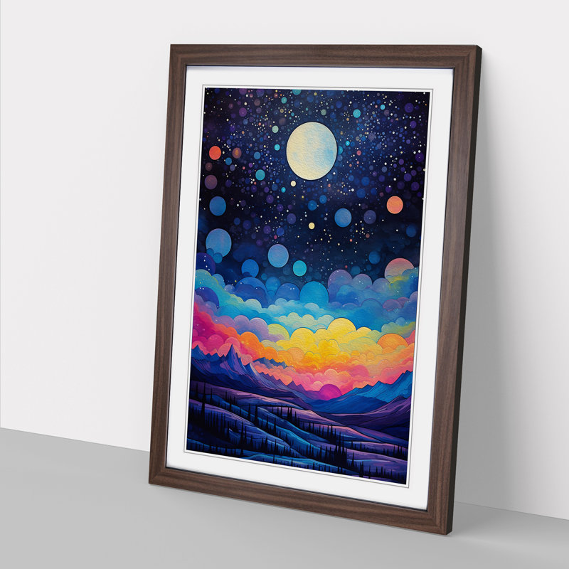 XYZ-FRM-V1223-4544 Moon Colour Field - Single Picture Frame Print on Wood, 64cm H x 46cm W x 2cm D, Walnut 