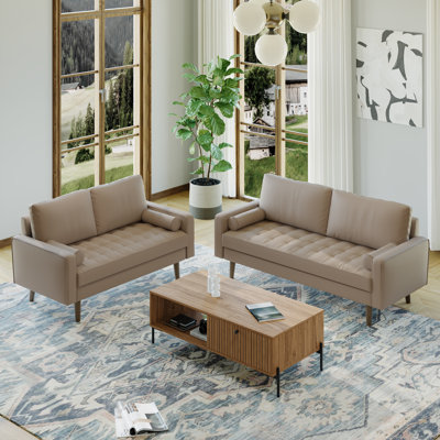 Bridgeview 2 Piece Leather Square Arm Sofa Set