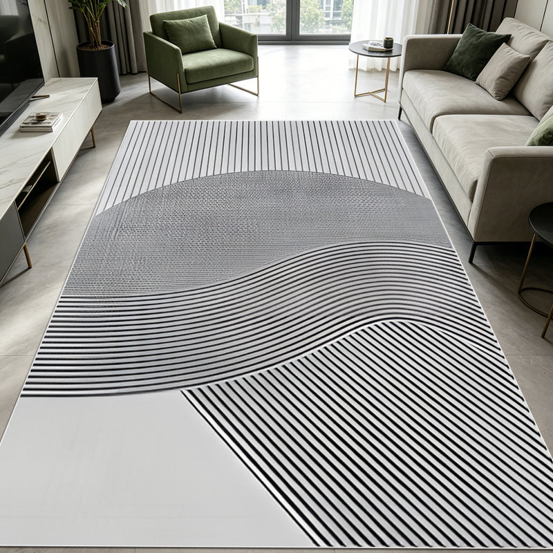 1PC Modern Black White Geometric Stripe Abstract area rugs for Living Room, Soft and Comfortable, Suitable for all seasons, easy-to-maintain, machine washable Indoor floor mat, Under Table Farmhouse suitable for dining room, bedroom, entryway,