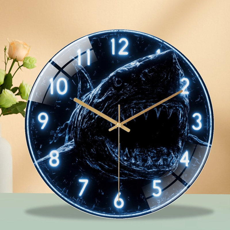 Horloge murale avec requin menaçant - horloge murale moderne en verre 12 po