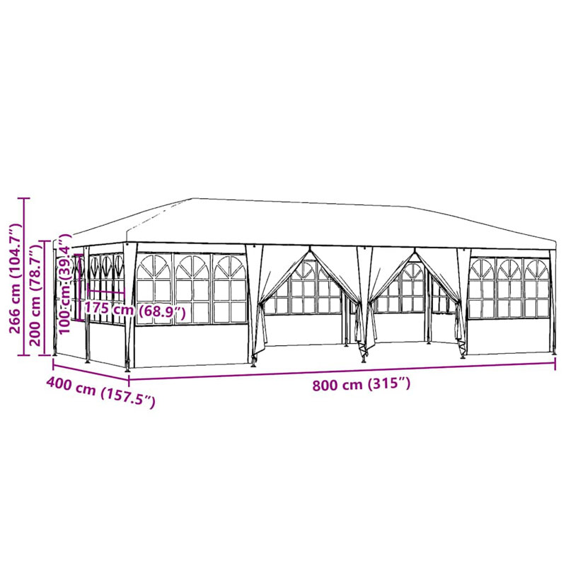 vidaXL Party Tent Polyethylene Event Outdoor Shelter Temporary Structure, 800 (cm.) x 400 (cm.), Blue