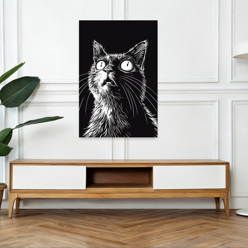 Art mural contemporain chat étonné, 48" H x 32" W
