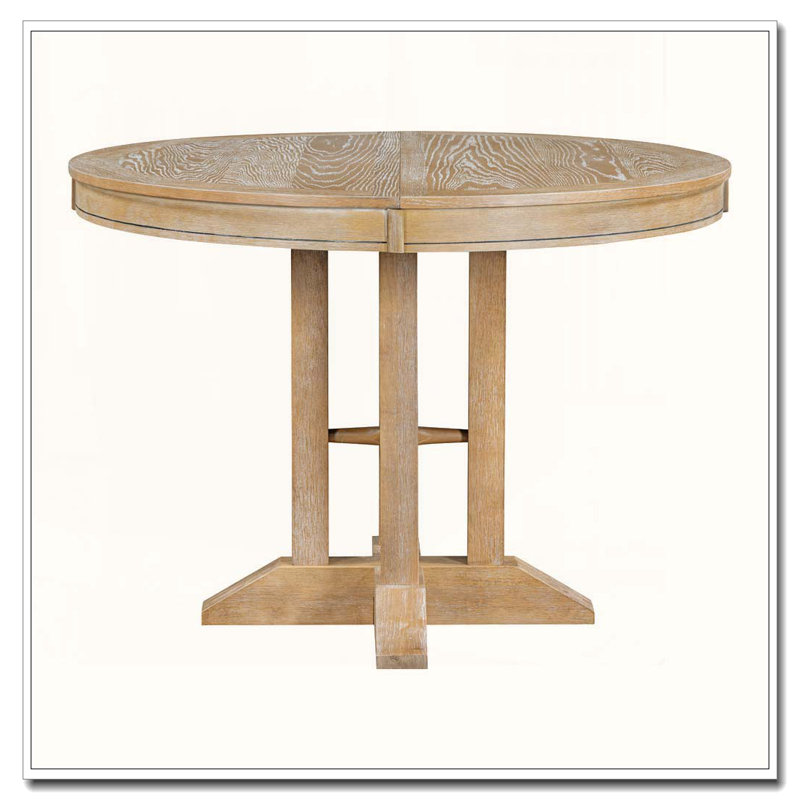 Farmhouse Extendable Round Dining Table for Kitchen & Dining Room, Natural Wood Wash