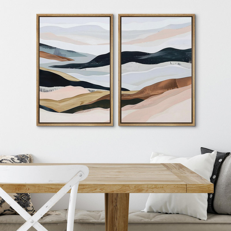 «Serene Mountain Landscape», 2 pièces sur toile, Encadré naturel, H 36 po x l 24 po