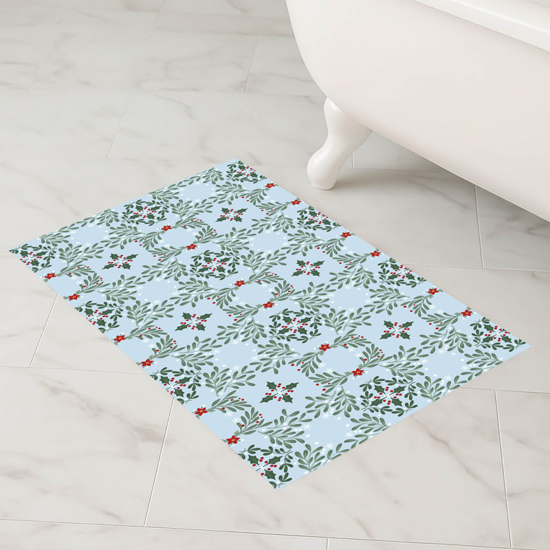 Tapis de bain Winter Mistletoe, Bleu, Simple - L 34 po x l 21 po