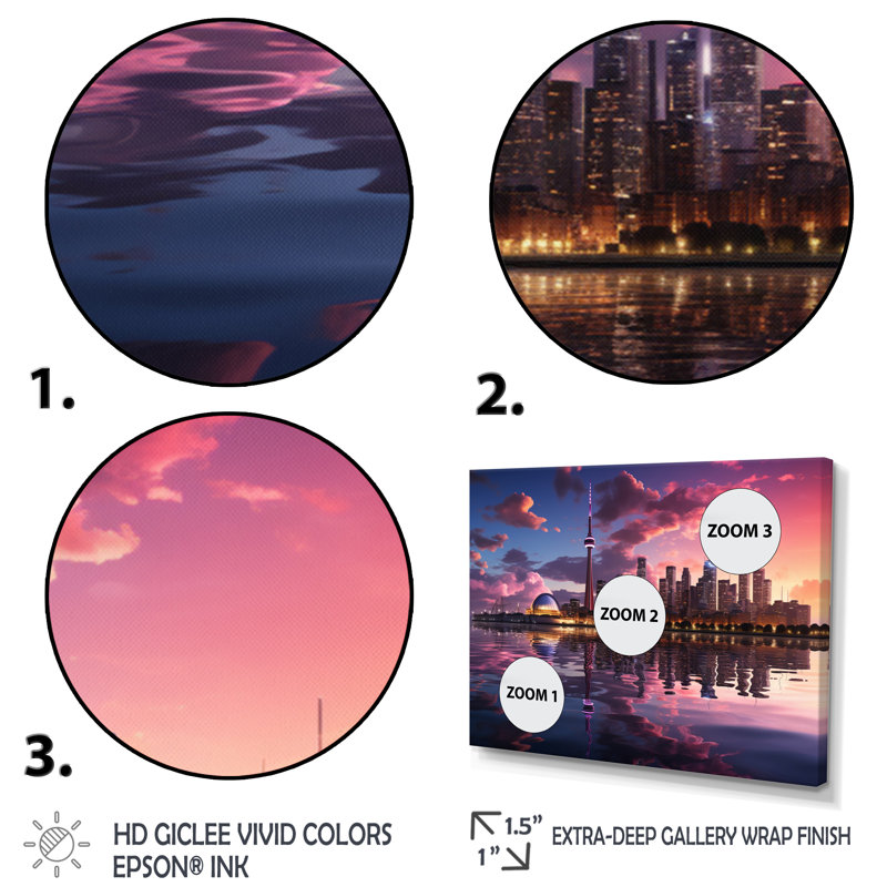 Mauve Toronto par nuit - imprimé, H 24 po x l 32 po x P 1 po, Cadre photo blanc