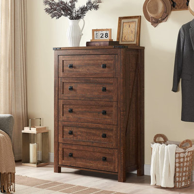 Organisateur de commode à 5 tiroirs Grantville, grande commode rustique pour chambre à coucher
