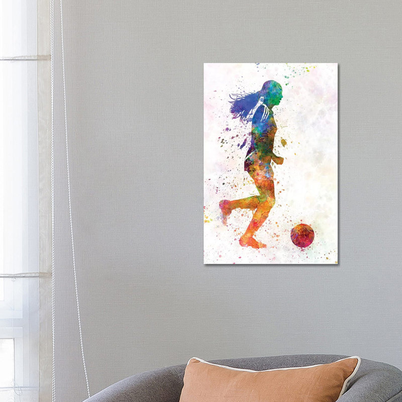 Girl Playing Soccer Silhouette V by Paul Rommer - Wrapped Canvas Painting, 66.04 cm H x 45.72 cm W