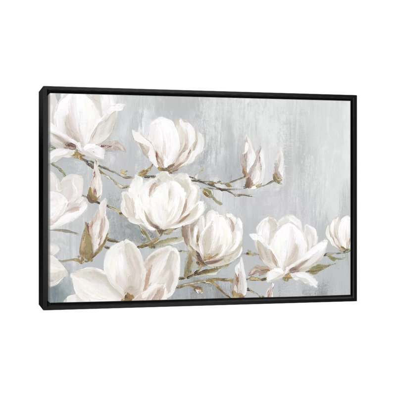 «White Magnolia» par Eva Watts, reproduction d'art sur toile tendue, H 18 po x l 26 po x P 1,5 po, Toile avec cadre noir