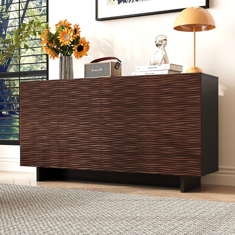 Venisel 4-Door Accent Cabinet, Modern Walnut Wooden Sideboards with Storage