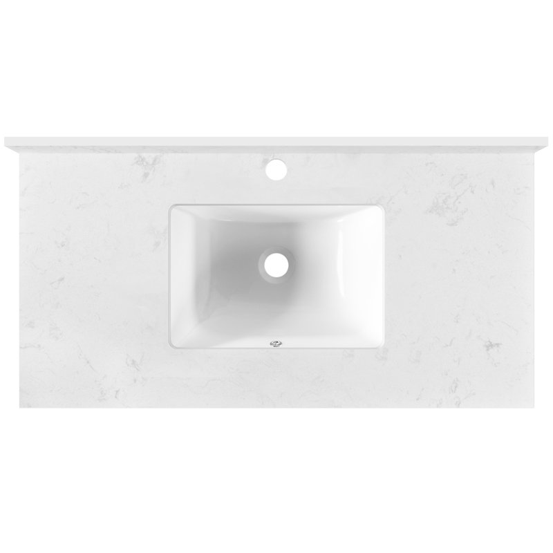 36" Rectangular Single Bathroom Vanity Top in White with Sink Faucet Hole/Backsplash/Overflow (Top Only)