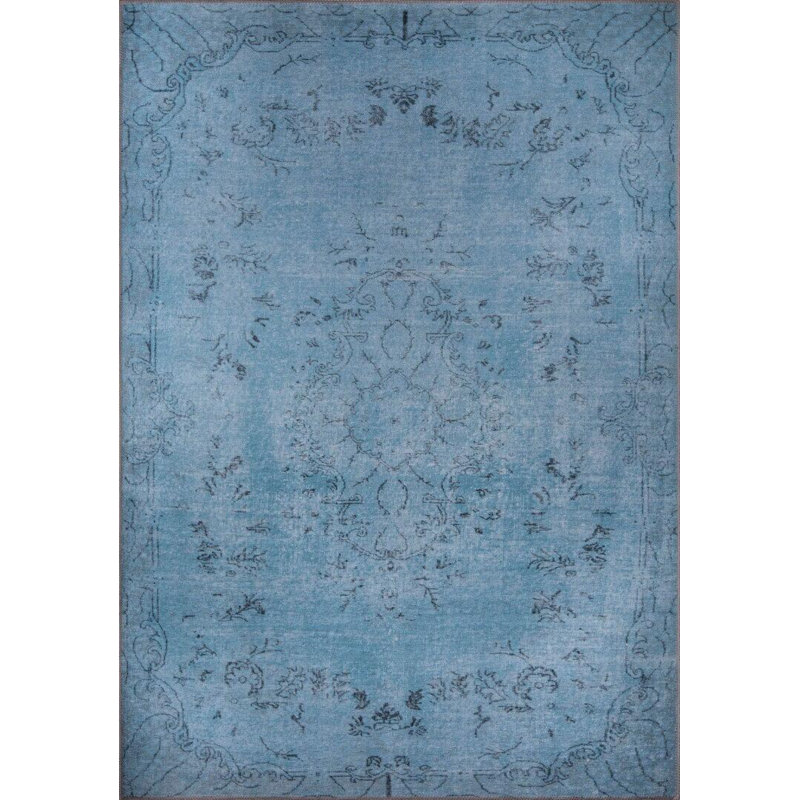 Tapis oriental décoratif bleu, Rectangle 3 pi 10 po x 5 pi 3 po