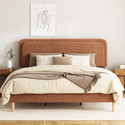 King Bed Frame, Plush Upholstered Platform Bed with Height-Adjustable Headboard, Sturdy Frame, and Quiet Design, No-Spring Mattress Compatible, Easy to Assemble