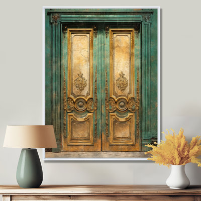 Vieille porte en bois avec sculptures à Paris, France VI - art mural Paris