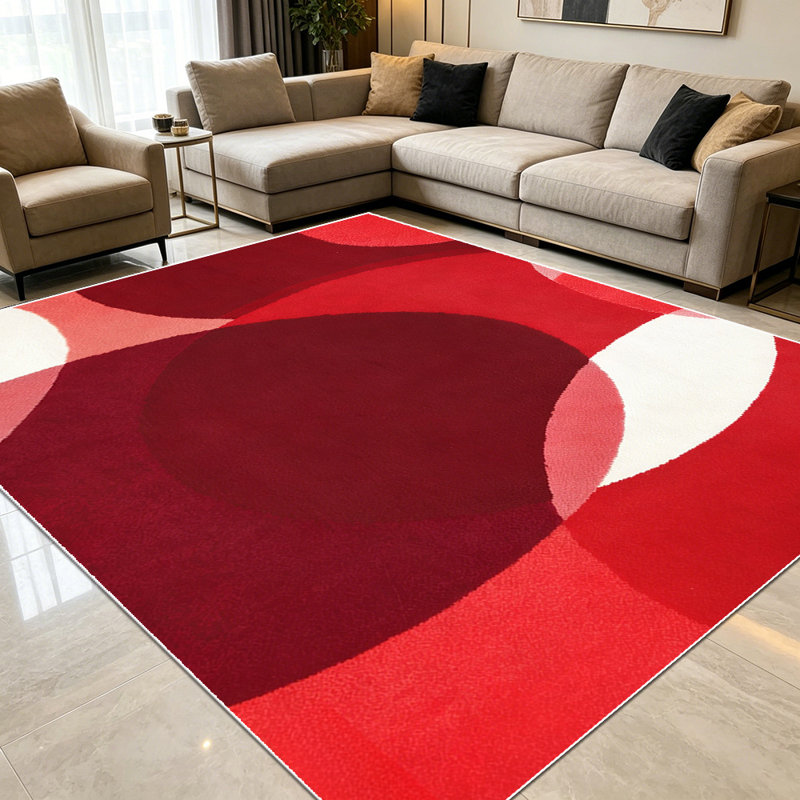 1PC Red Tone Overlapping Circle Modern Abstract area rugs for Living Room, Soft and Comfortable, Suitable for all seasons, easy-to-maintain, machine washable Indoor floor mat, Under Table Farmhouse suitable for dining table, bedroom entryway, home