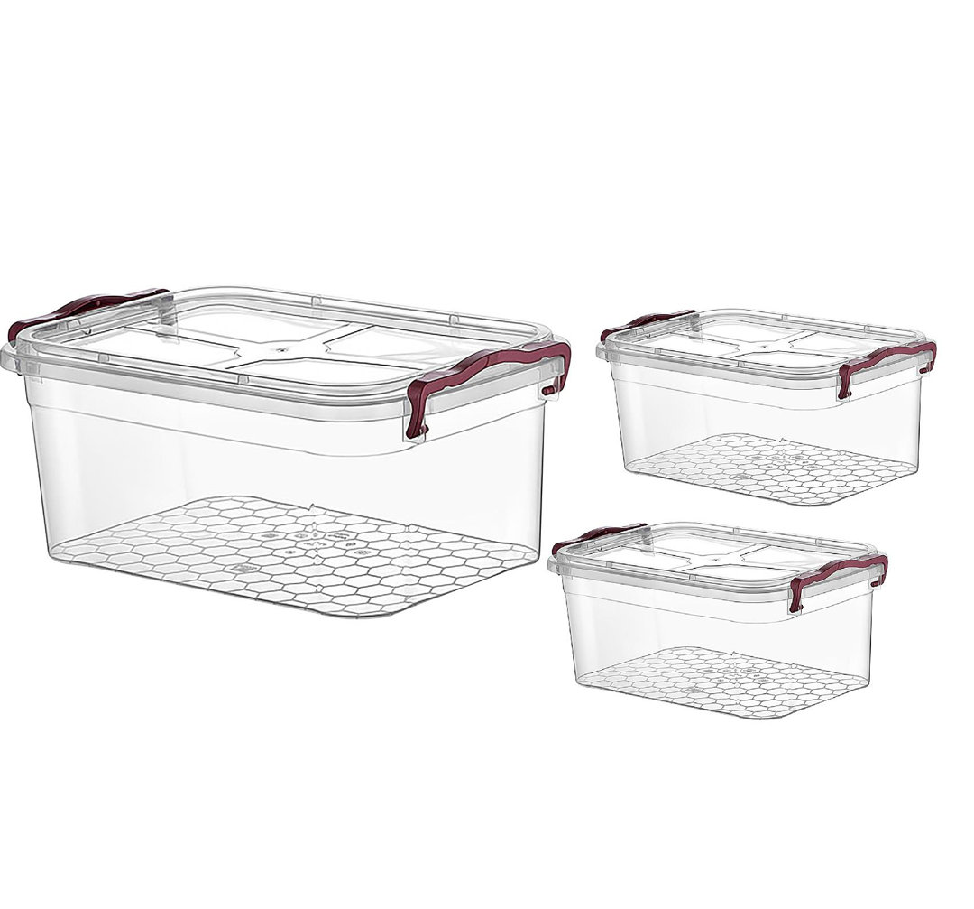 MantraRaj Clear Plastic Basket Storage Boxes Container With Lids Pack of 3 Stackable Bins 30L