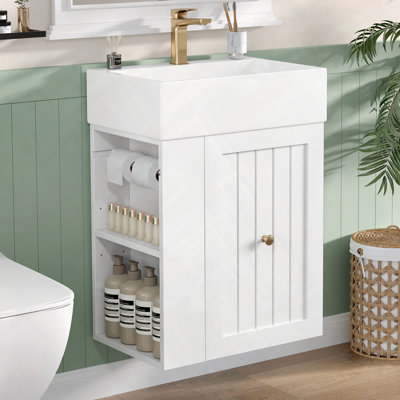 Meuble-lavabo moderne avec tiroir en céramique et tablette latérale